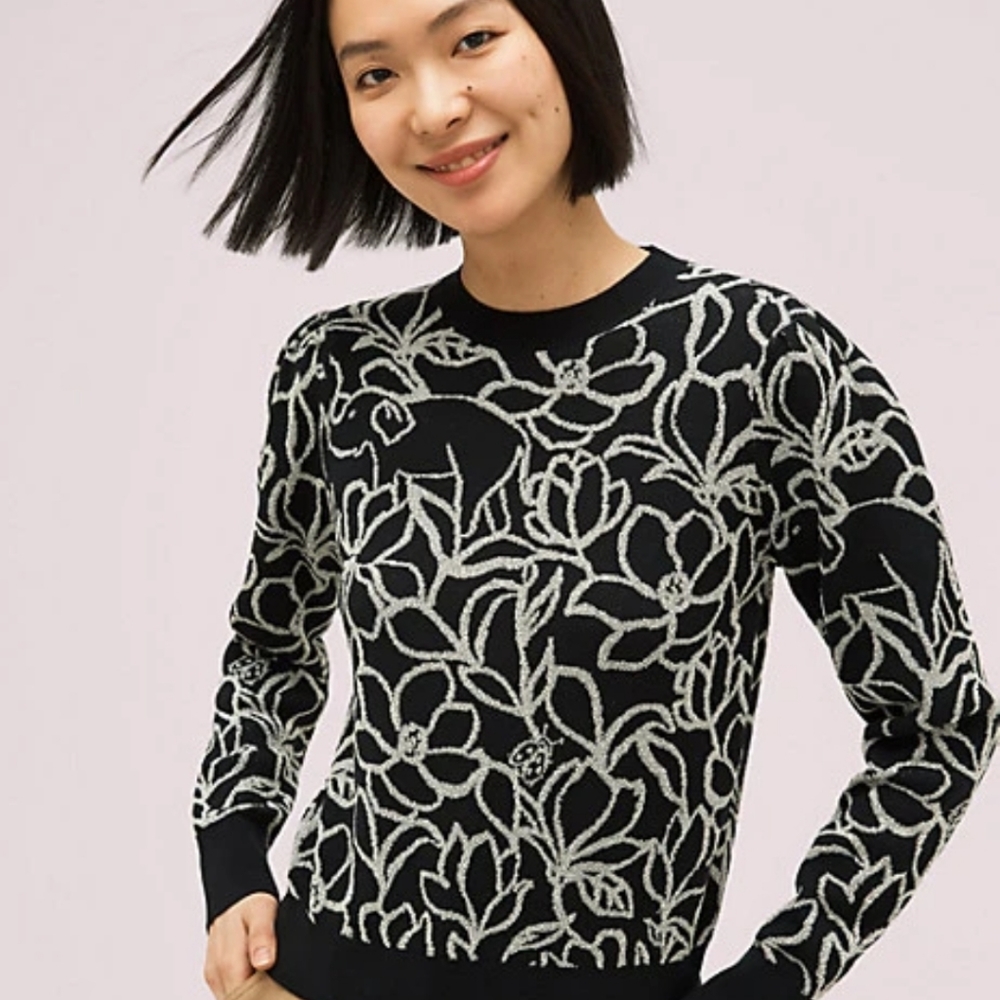 Kate Spade BNWT Floral Scribble Crewneck Sweater Elephant